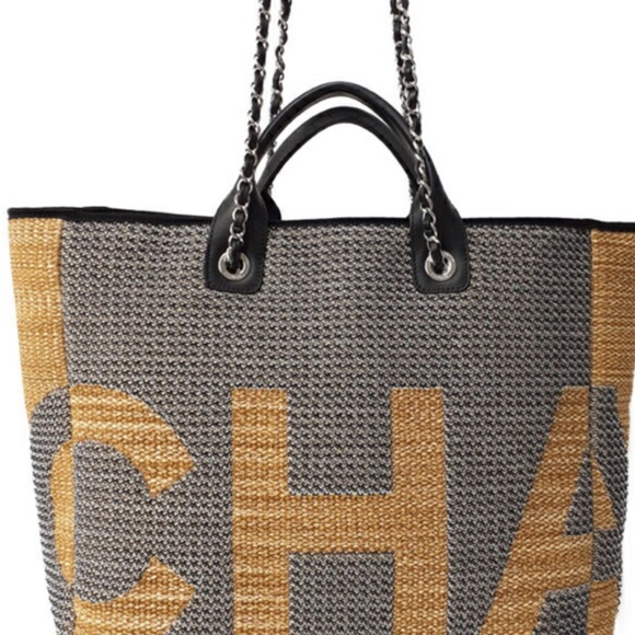 Chanel Black and Brown Large Deauville Logo Shopping Tote 19S Spring/Summer - Picture 5 of 12